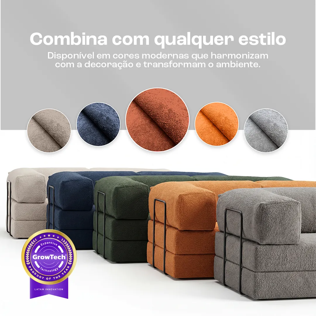 Sofá Cama Bloom 3 Lugares Tecido Bouclé - Sofá na Caixa | Vira cama em 1 segundo, montagem sem ferramentas — Bouclé Cinza