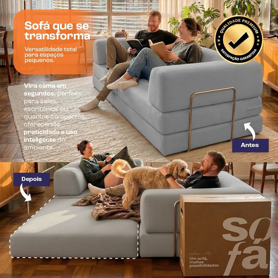 Sofá Cama Bloom 3 Lugares Tecido Bouclé - Sofá na Caixa | Vira cama em 1 segundo, montagem sem ferramentas — Bouclé Cinza