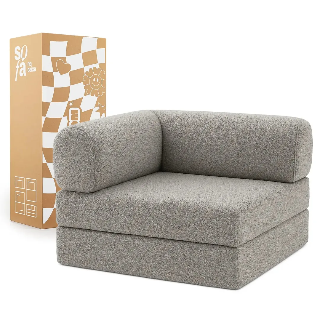 Poltrona do Sofá Cama Bloom Tecido Bouclé Cinza - Sofá na Caixa