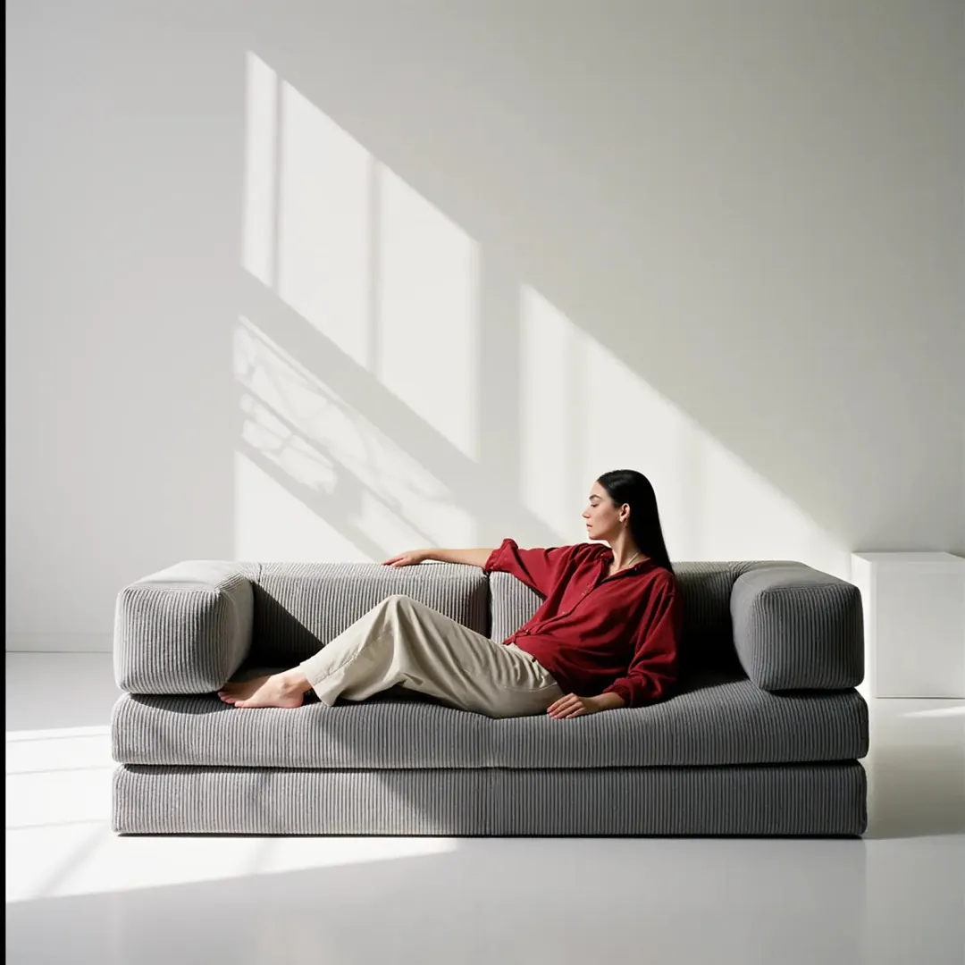 Sofá Cama Bloom 3 Lugares Tecido Bouclé - Sofá na Caixa | Vira cama em 1 segundo, montagem sem ferramentas — Bouclé Cinza