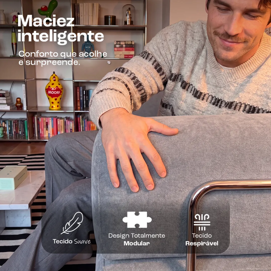 Sofá Cama Bloom 3 Lugares Tecido Bouclé - Sofá na Caixa | Vira cama em 1 segundo, montagem sem ferramentas — Bouclé Cinza